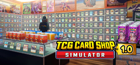 TCG Card Shop Simulator 1.0 key art showing the game title above a card shop counter