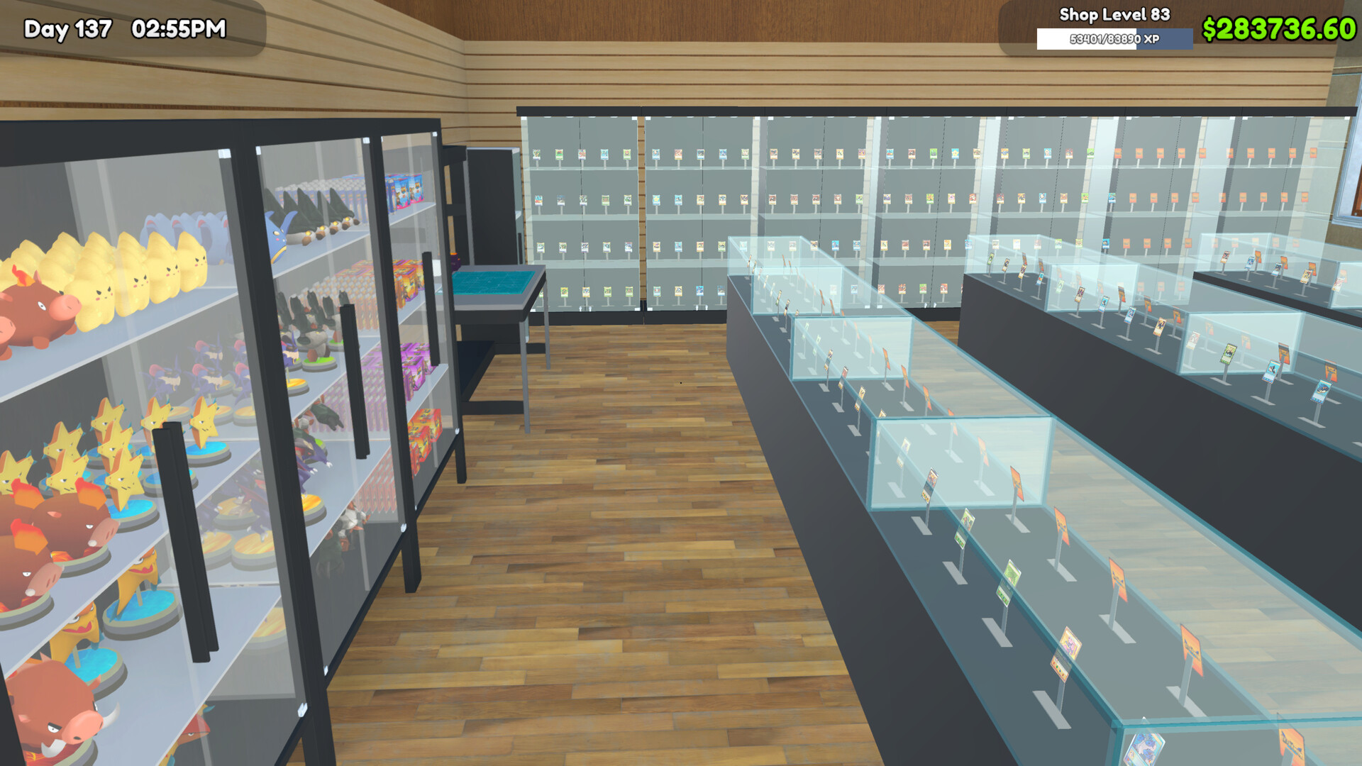 Empty card shop interior with shelving units and a checkout counter ready for expansion